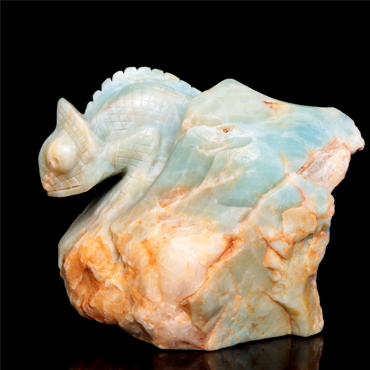 5" Amazonite Crystal Lizard Figurine Stone Animal Carvings Decor Gift