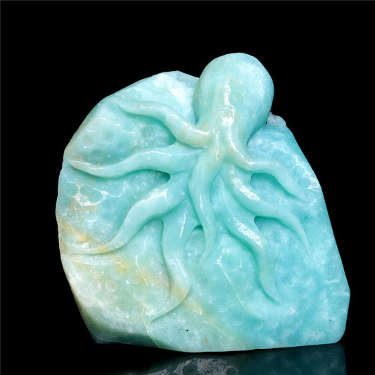 5" Amazonite Crystal Octopus Figurine Stone Animal Carvings Decor