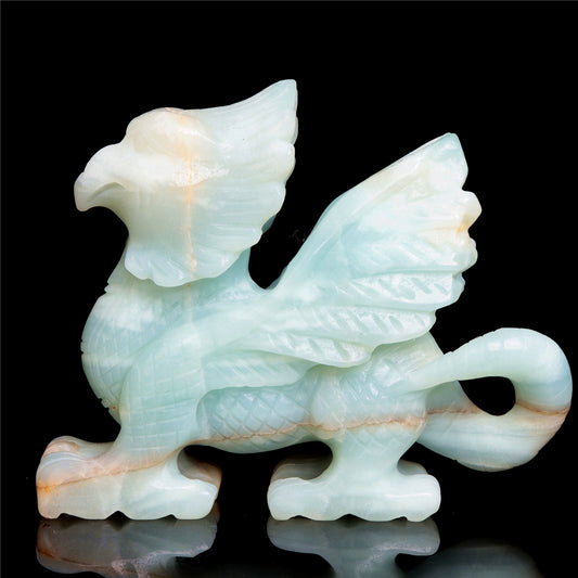 5" Amazonite Crystal Griffin Figurine Stone Animal Carvings Decor