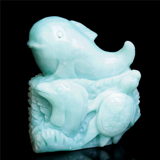 4.5" Amazonite Crystal Whale Ocean World Figurine Stone Animal Carvings Decor