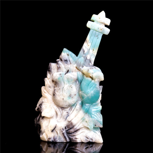 6.5" Amazonite Crystal Guitar Figurine Stone Animal Carvings Decor