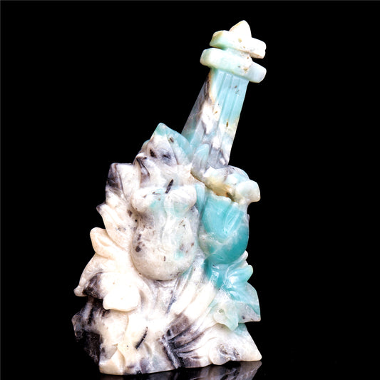 6.5" Amazonite Crystal Guitar Figurine Stone Animal Carvings Decor