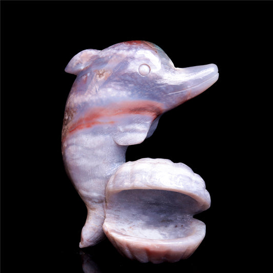 4.5" Ocean Jasper Crystal Dolphin Figurine Stone Animal Carvings Decor