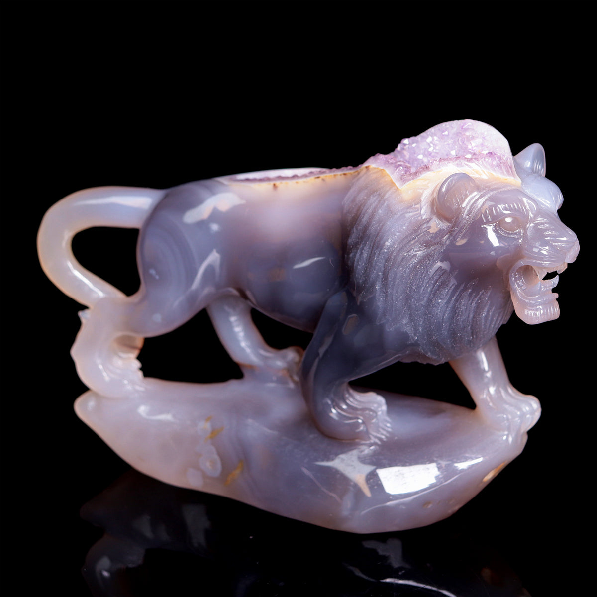 7.5" Amethyst Druzy Agate Crystal Lion Figurine Realistic Animal Carvings Decor
