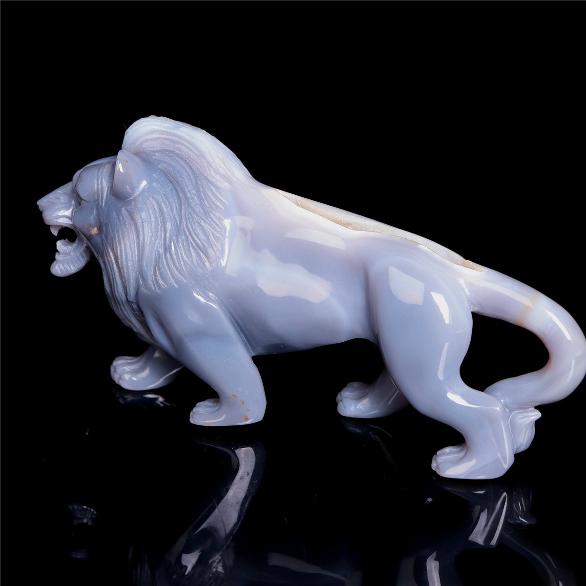 6.5" Druzy Agate Crystal Lion Figurine Realistic Animal Carvings Decor