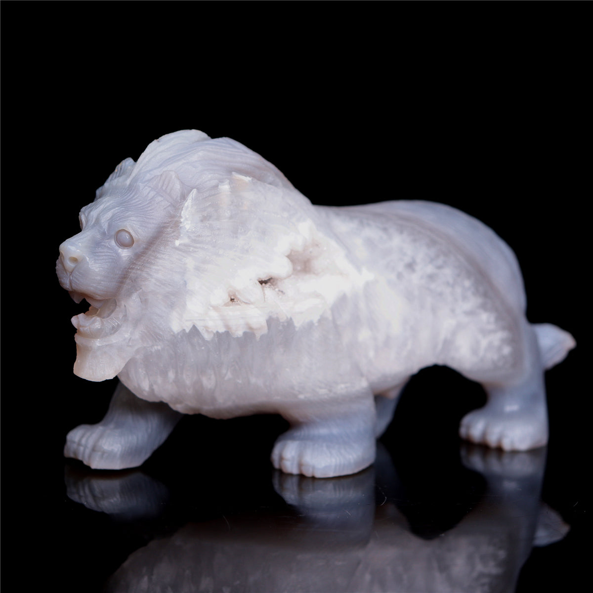 5.5" Druzy Agate Crystal Lion Figurine Realistic Animal Carvings Decor