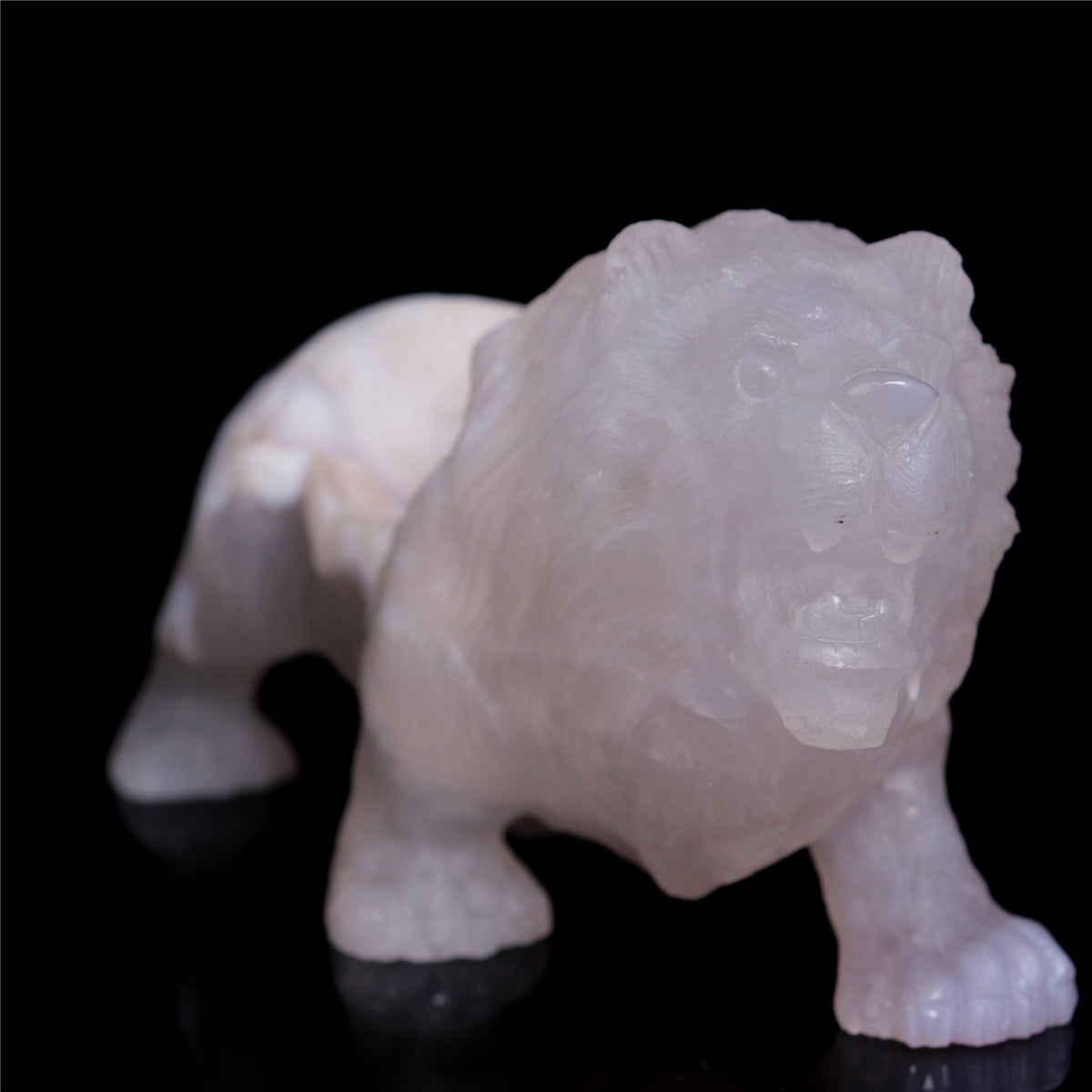 5.8" Druzy Agate Crystal Lion Figurine Animal Carvings Decor