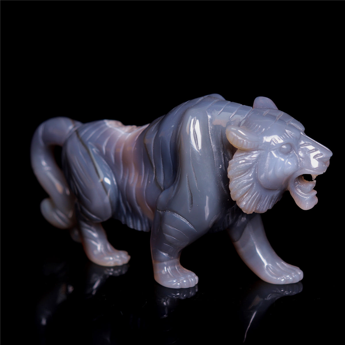 6" Druzy Agate Crystal Tiger Figurine Animal Carvings Gift