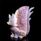 6" Amethyst Druzy Agate Crystal Nine Tail Fox Figurine Animal Carvings