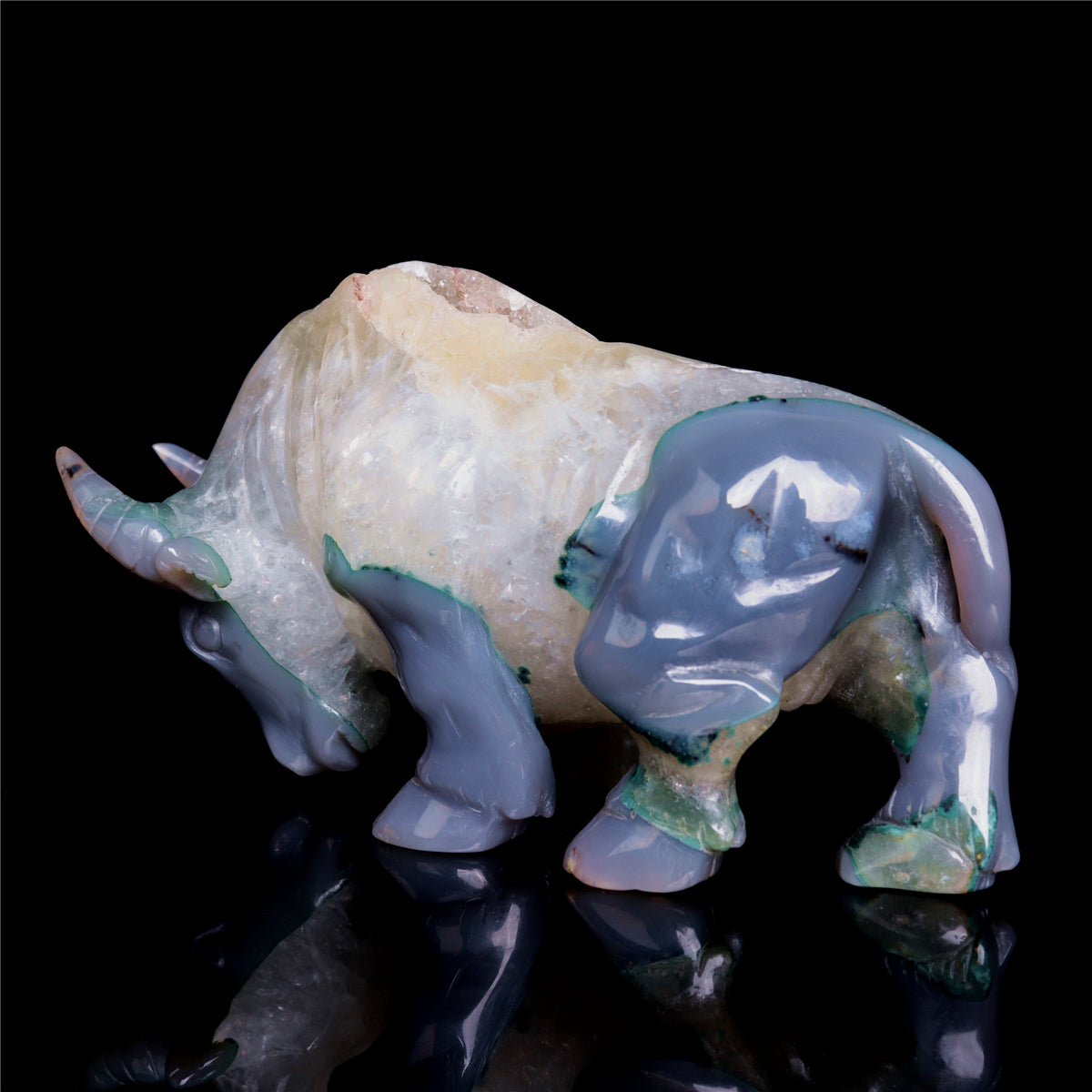 6.5" Druzy Agate Crystal Bull Figurine Animal Carvings Decor