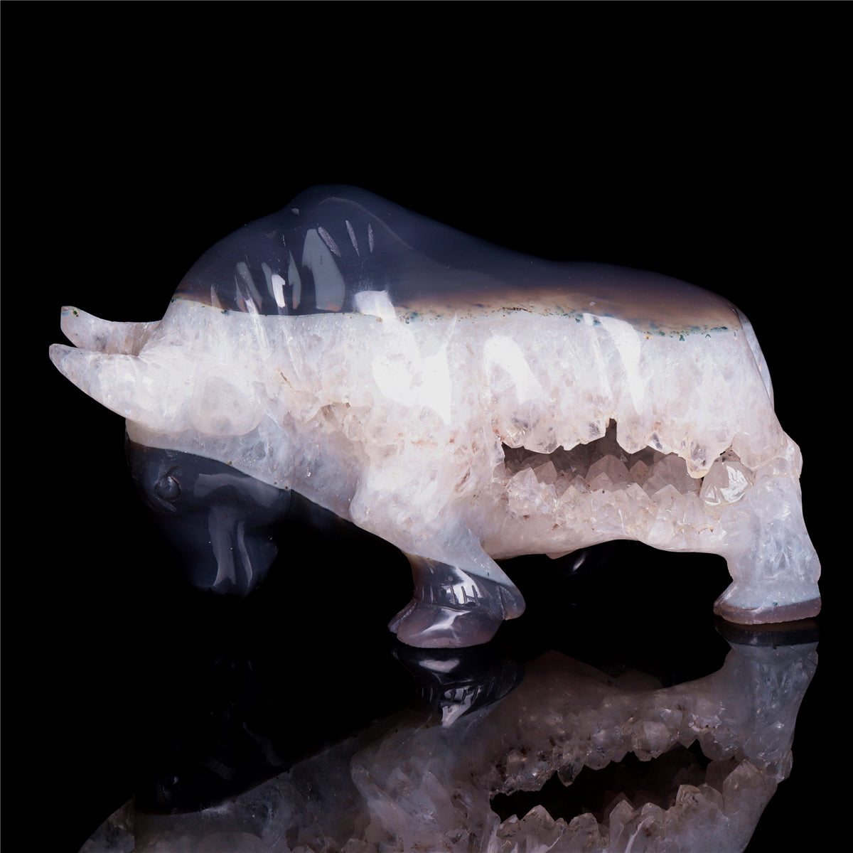 6.5" Druzy Agate Crystal Bull Figurine Animal Carvings Decor