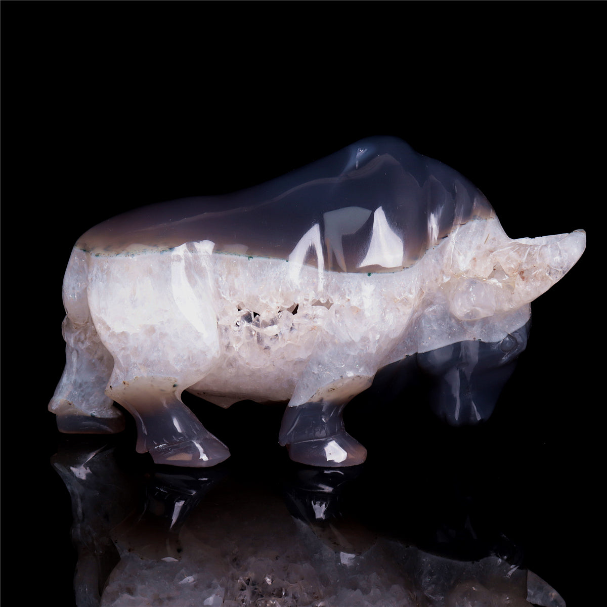 6.5" Druzy Agate Crystal Bull Figurine Animal Carvings Decor