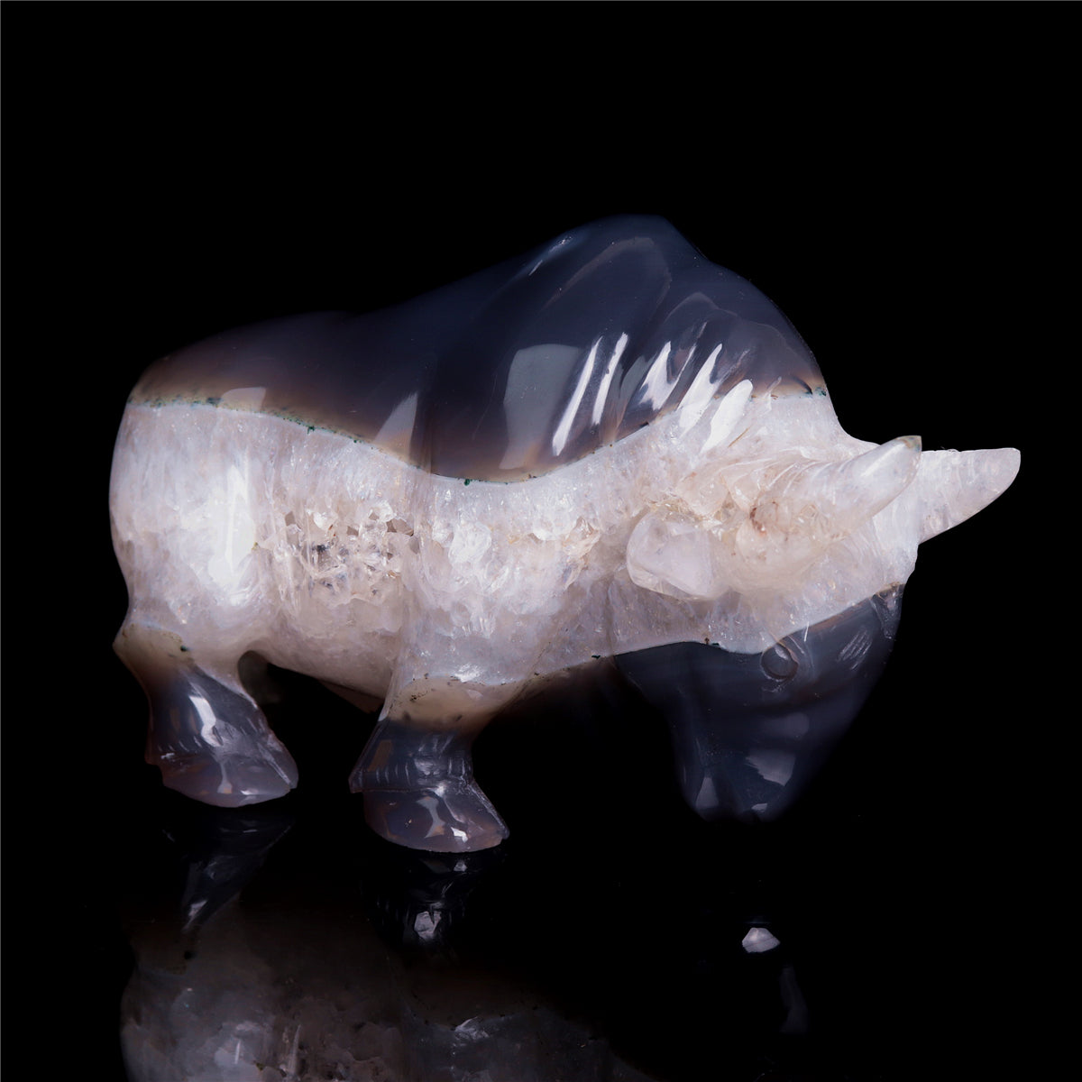 6.5" Druzy Agate Crystal Bull Figurine Animal Carvings Decor