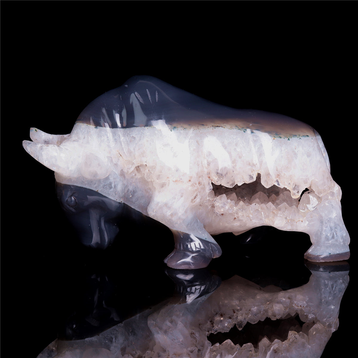 6.5" Druzy Agate Crystal Bull Figurine Animal Carvings Decor