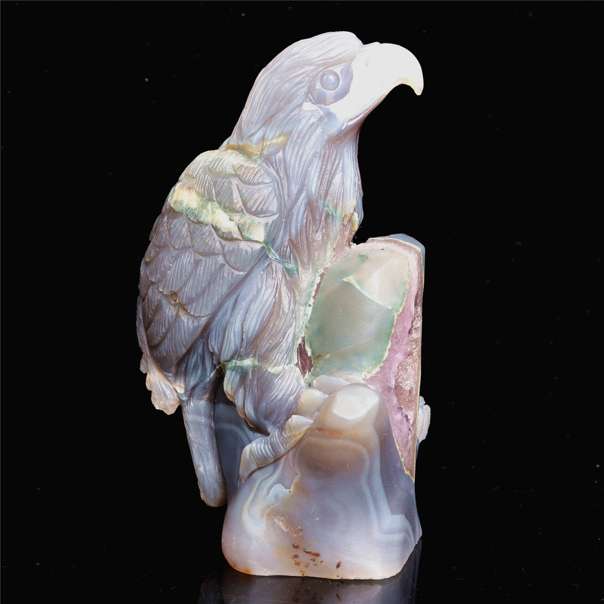 7" Amethyst Agate Crystal Eagle Figurine Stone Animal Carvings