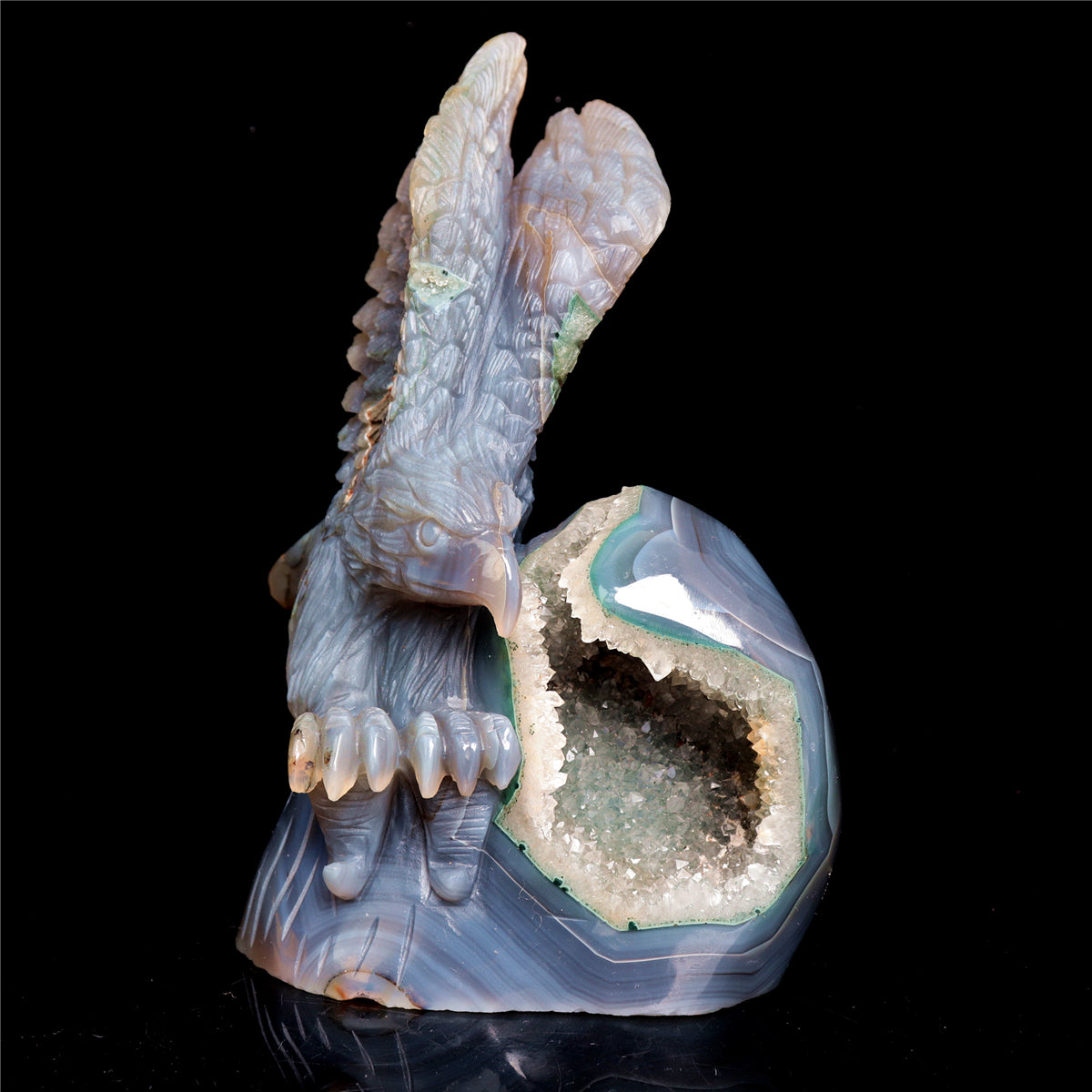 6.5" Druzy Agate Crystal Eagle Figurine Stone Animal Carvings