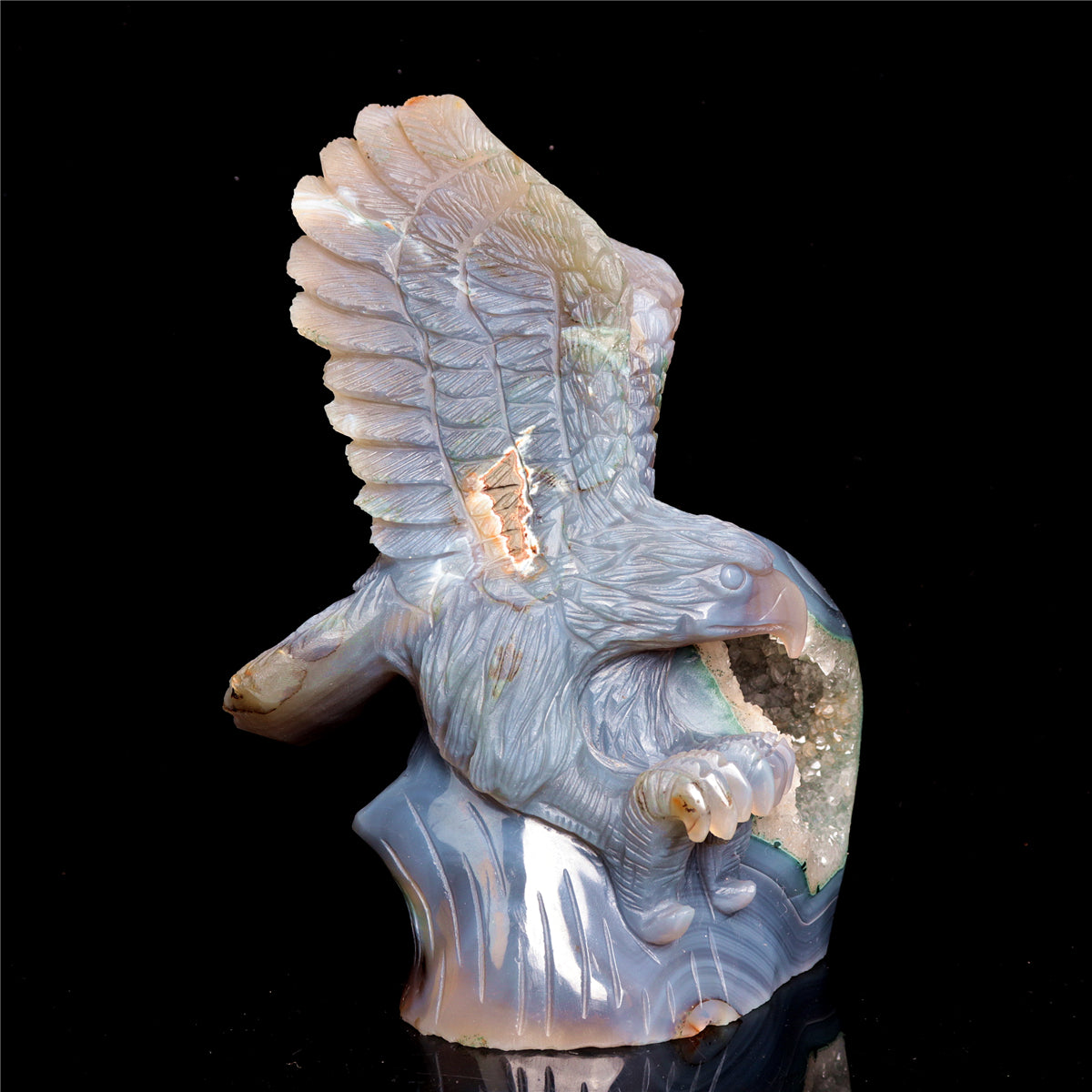 6.5" Druzy Agate Crystal Eagle Figurine Stone Animal Carvings