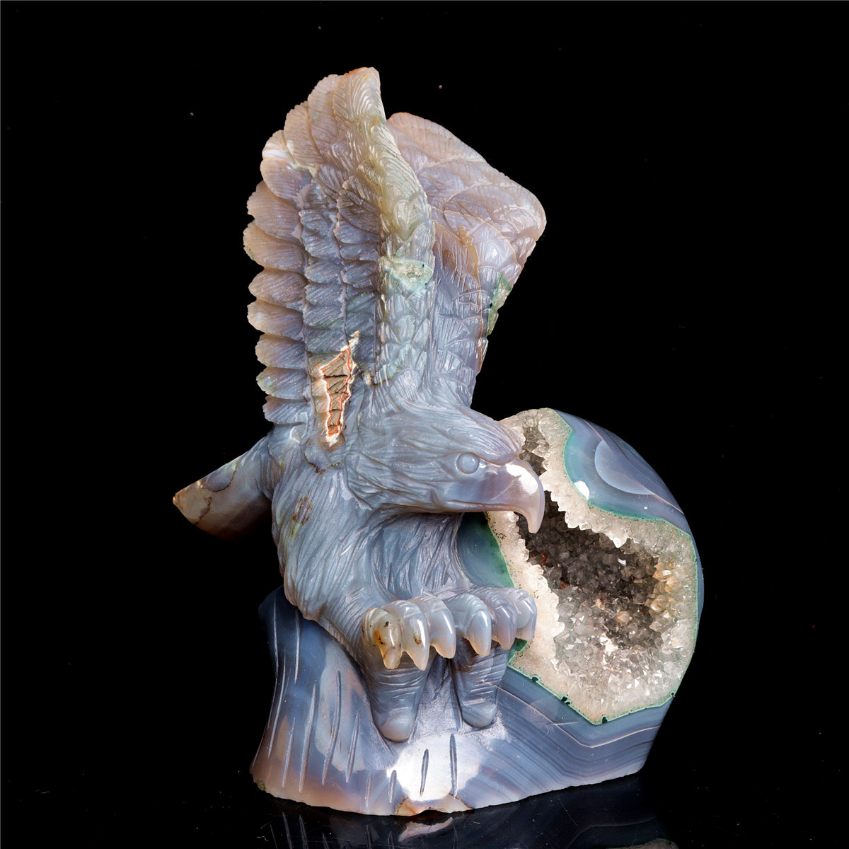 6.5" Druzy Agate Crystal Eagle Figurine Stone Animal Carvings