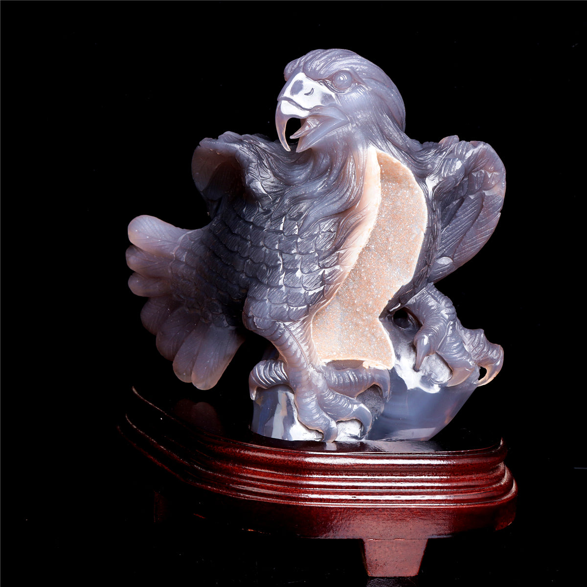 9.5" Druzy Agate Crystal Eagle Sculpture Stone Animal Carvings