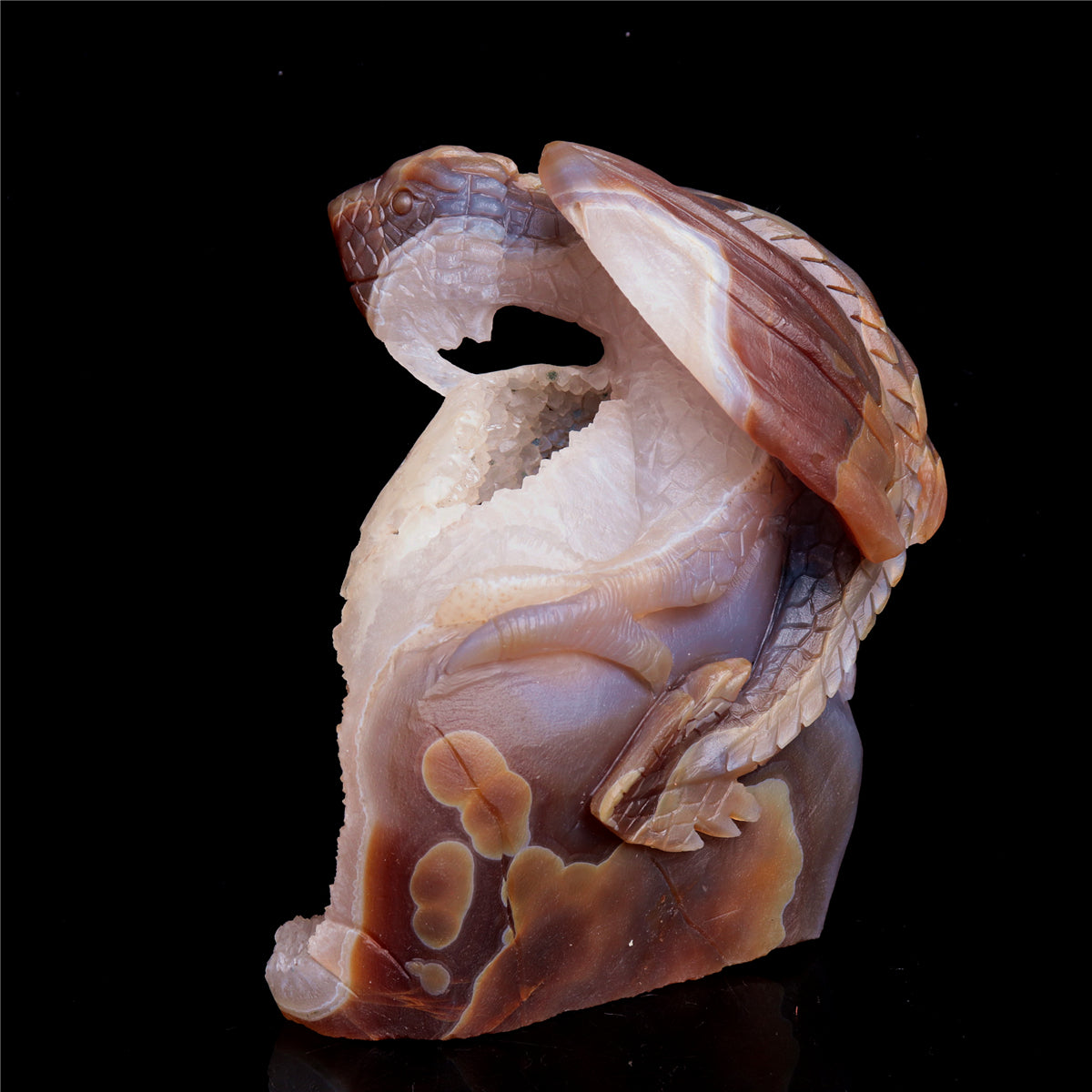 6" Druzy Agate Crystal Dragon Figurine Stone Animal Carvings