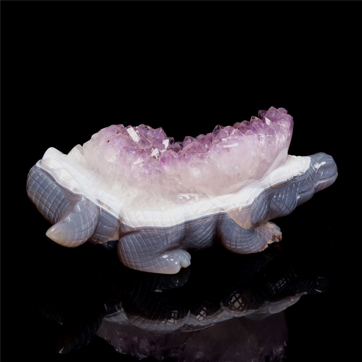 6" Amethyst Agate Crystal Crocodile Figurine Stone Alligator Carvings