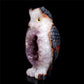 9" Amethyst Geode Crystal Owl Sculpture Stone Animal Carvings