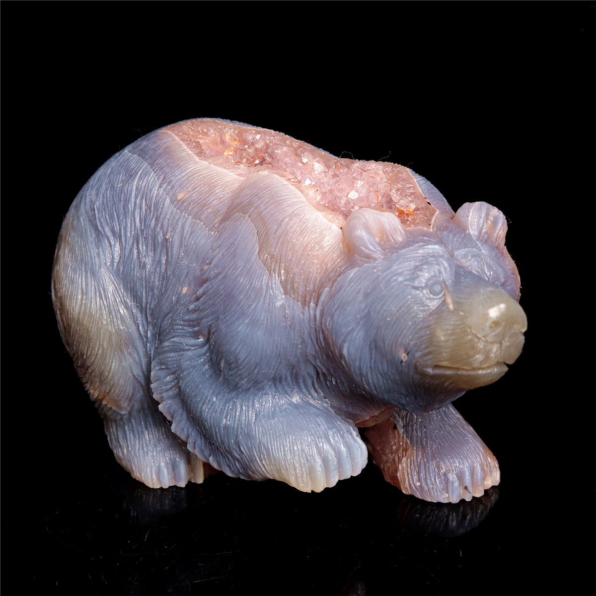 5.5" Druzy Agate Crystal Bear Figurine Stone Animal Carvings