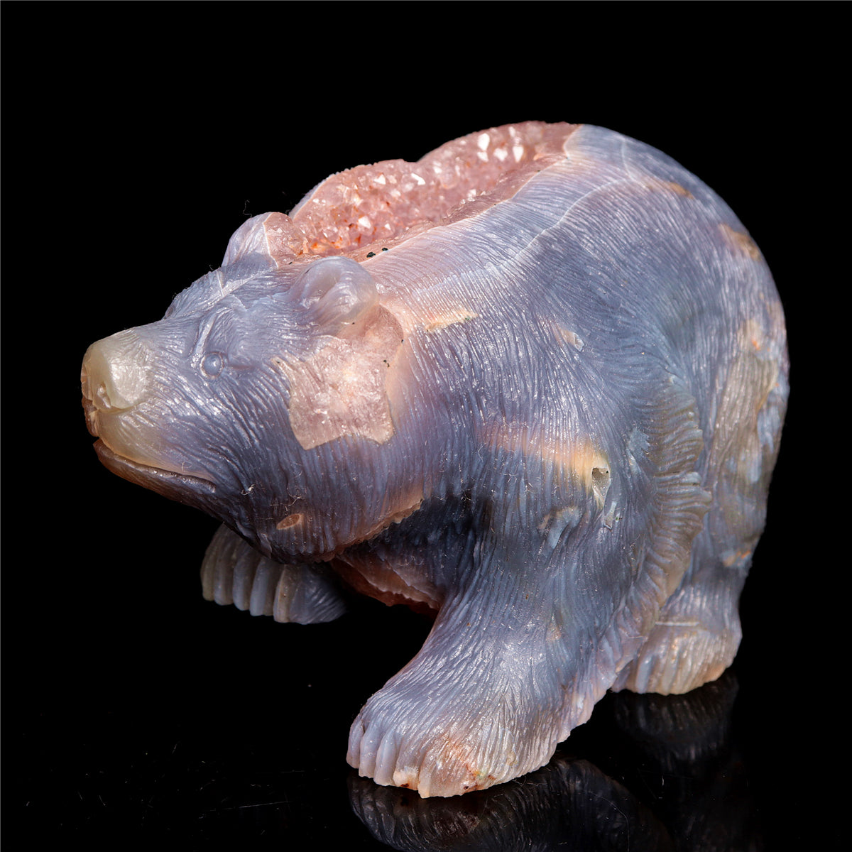 5.5" Druzy Agate Crystal Bear Figurine Stone Animal Carvings