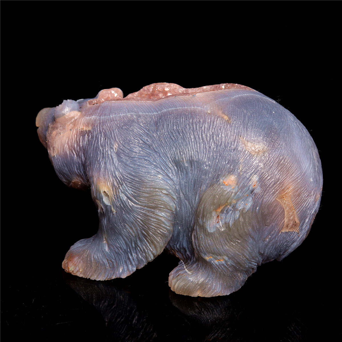 5.5" Druzy Agate Crystal Bear Figurine Stone Animal Carvings