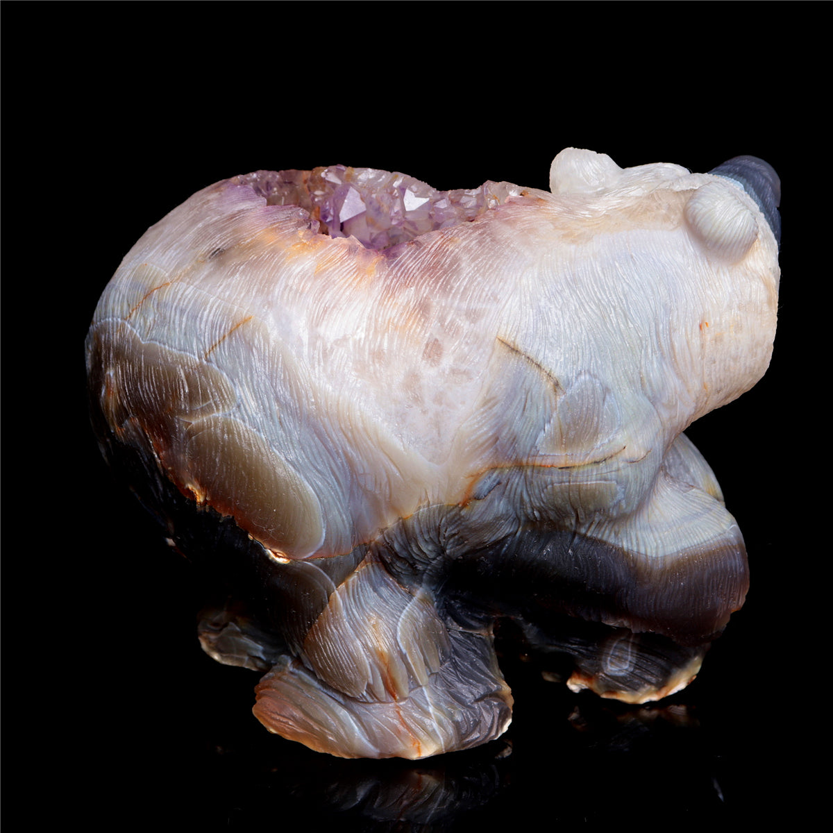 6" Amethyst Geode Crystal Bear Figurine Realistic Stone Animal Carvings