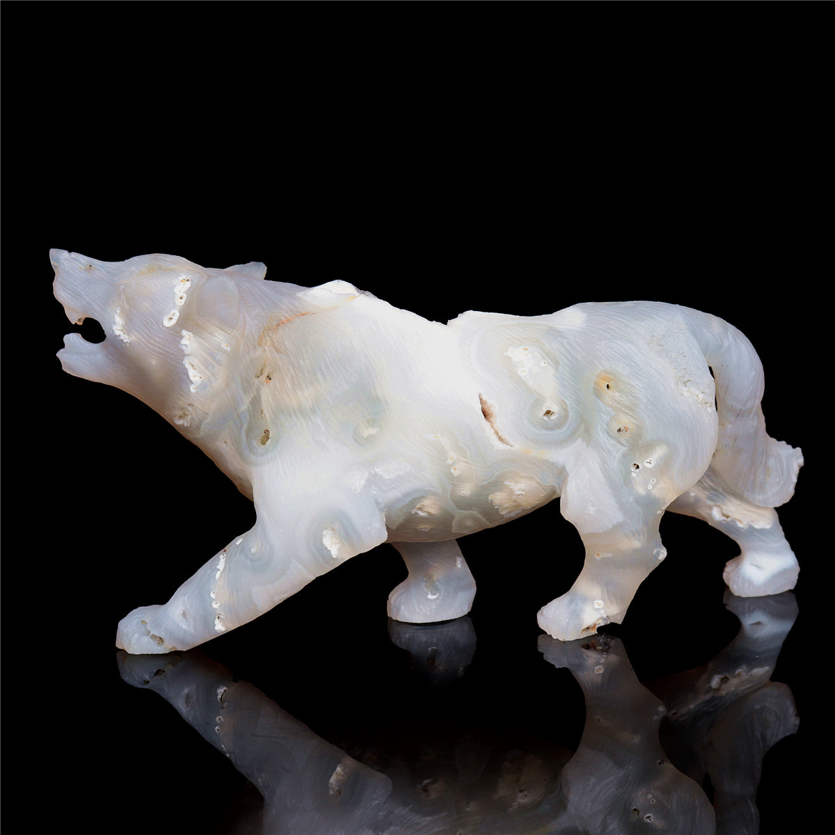 6" Druzy Agate Crystal Wolf Figurine Stone Animal Carvings