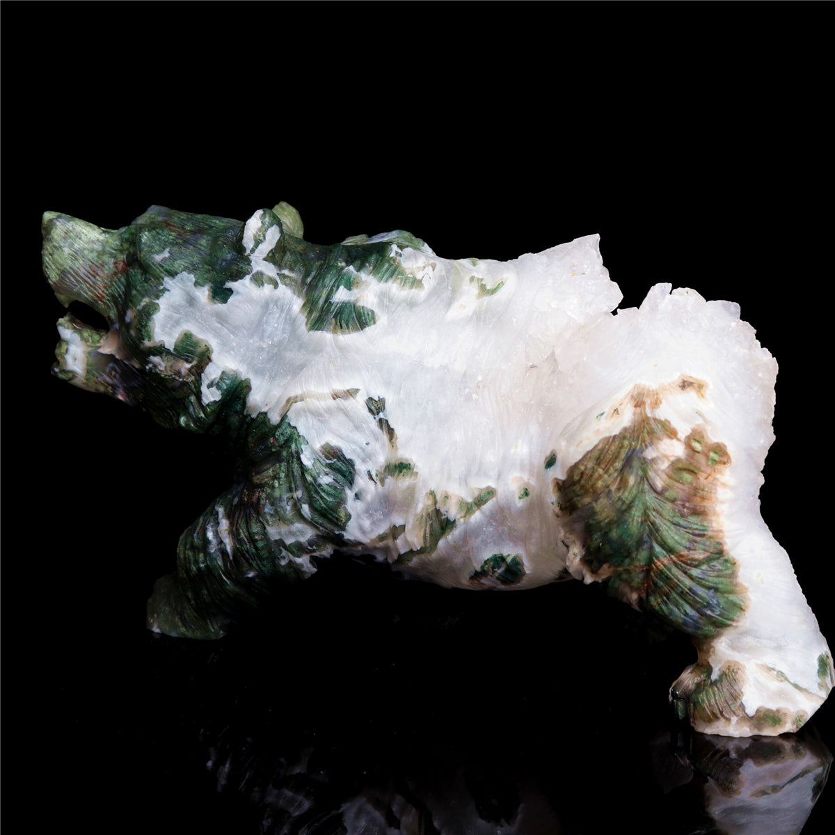 7.5" Druzy Moss Agate Crystal Bear Figurine Stone Animal Carvings