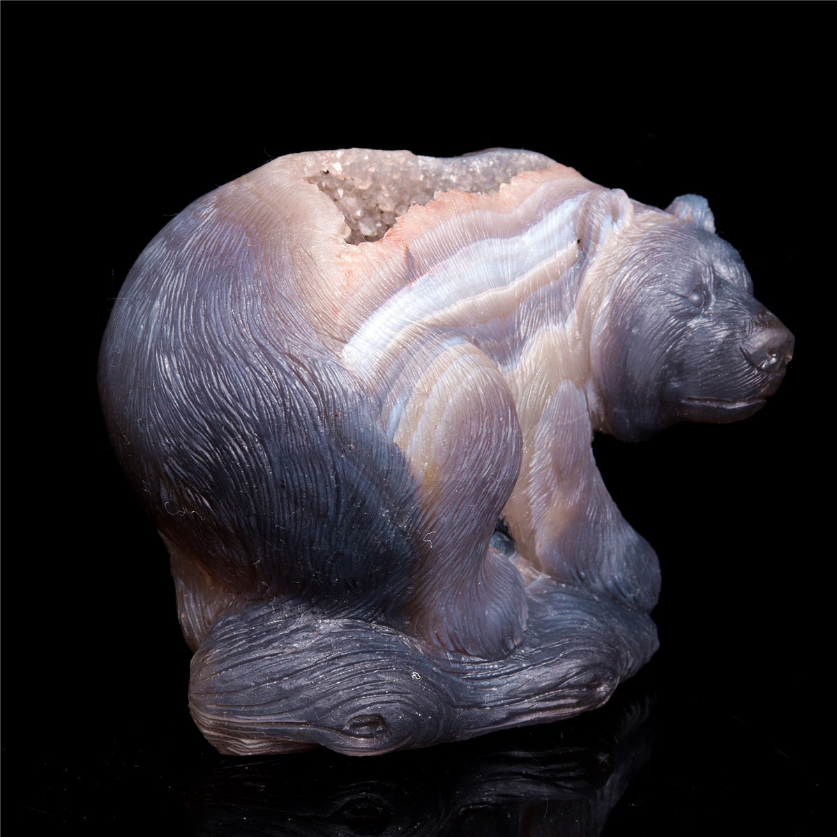 5.5" Druzy Agate Crystal Bear Figurine Stone Animal Carvings