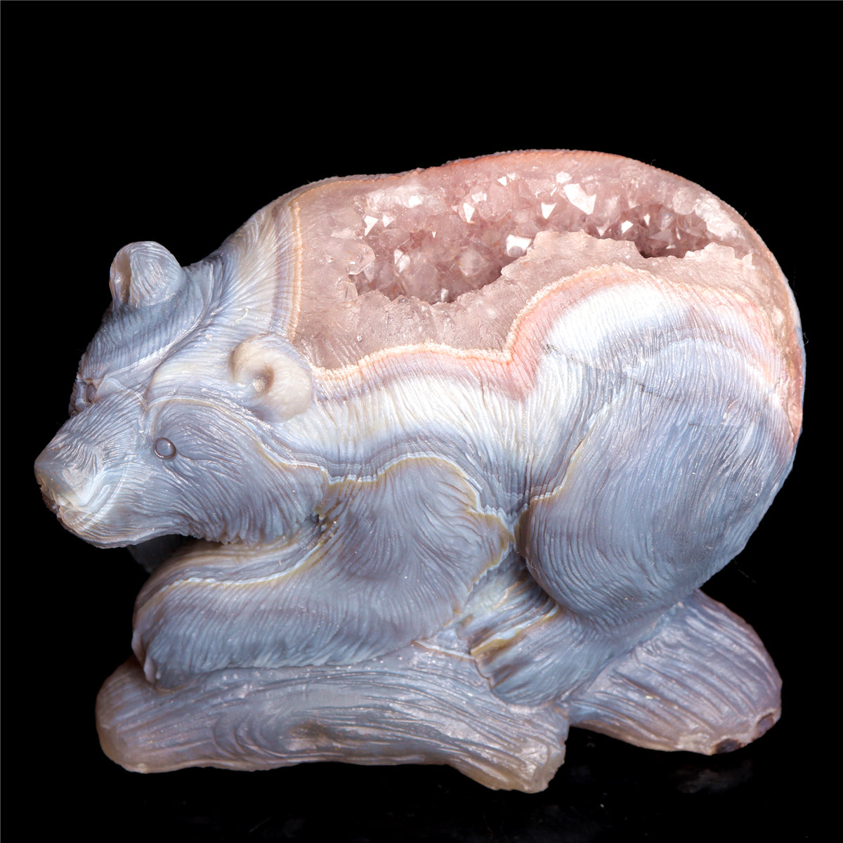 5.5" Druzy Agate Crystal Bear Figurine Stone Animal Carvings