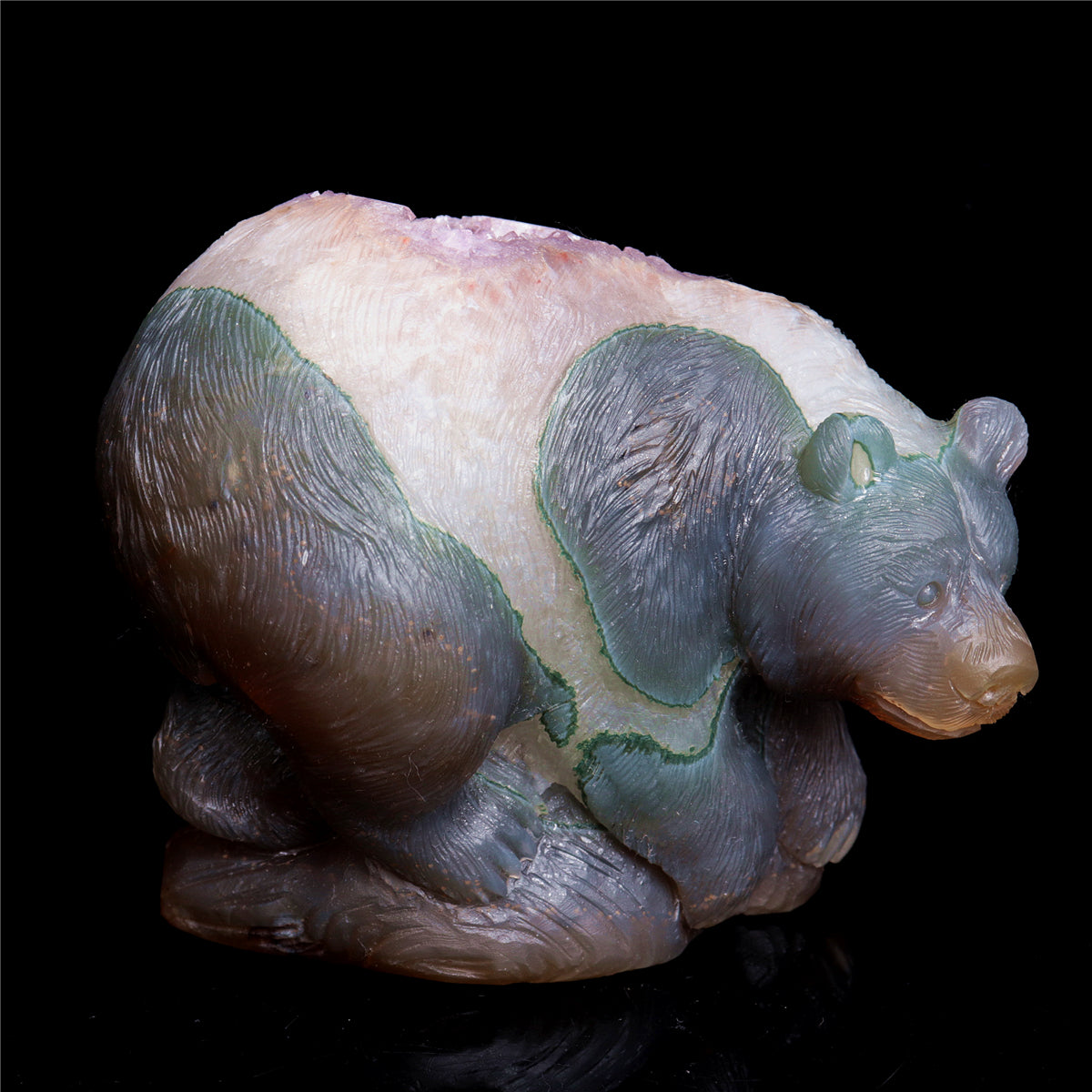 5.5" Amethyst Geode Crystal Bear Figurine Realistic Carvings
