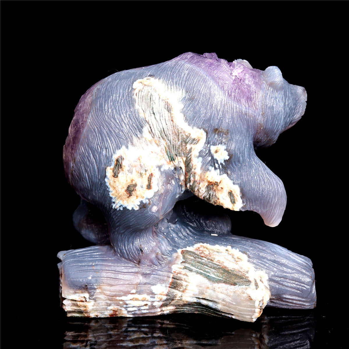 5" Amethyst Geode Crystal Bear Figurine Realistic Carvings