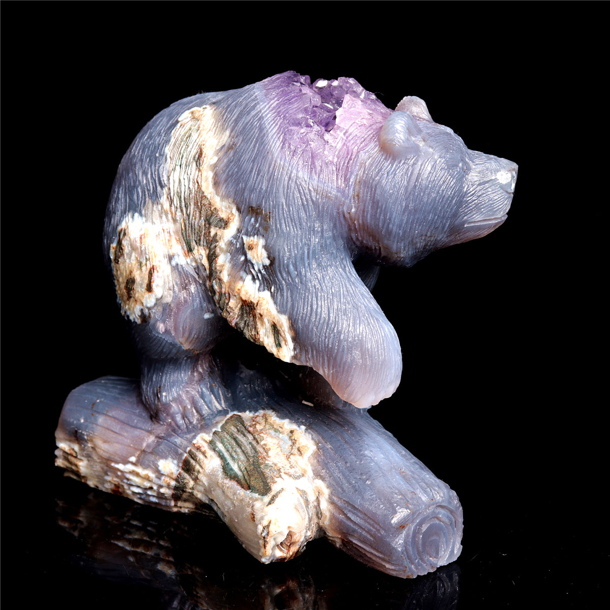 5" Amethyst Geode Crystal Bear Figurine Realistic Carvings