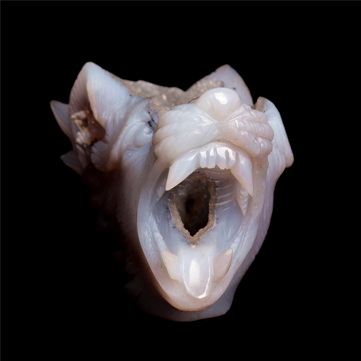 4.5" Druzy Agate Crystal Wolf Head Figurine Animal Carvings