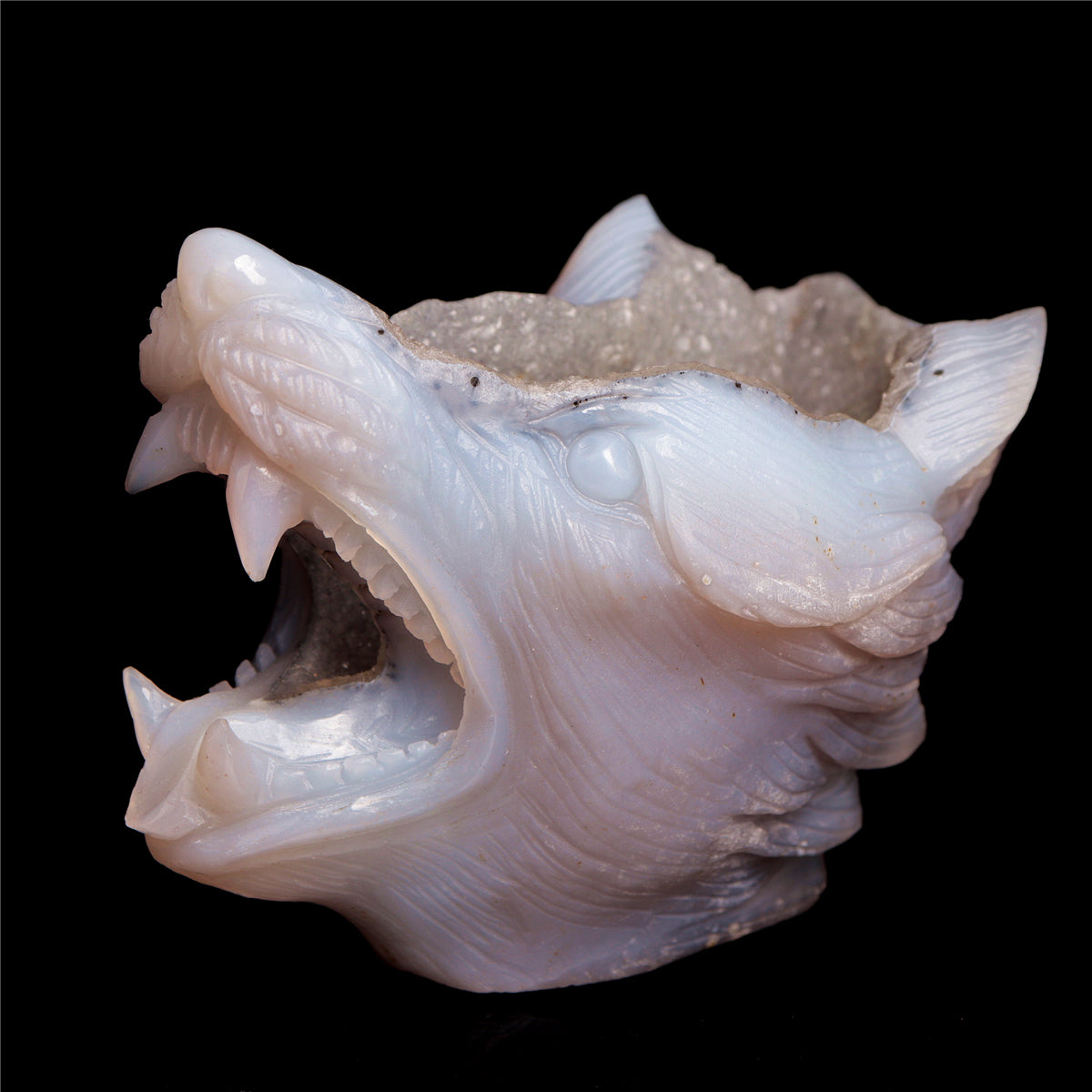 4.5" Druzy Agate Crystal Wolf Head Figurine Animal Carvings