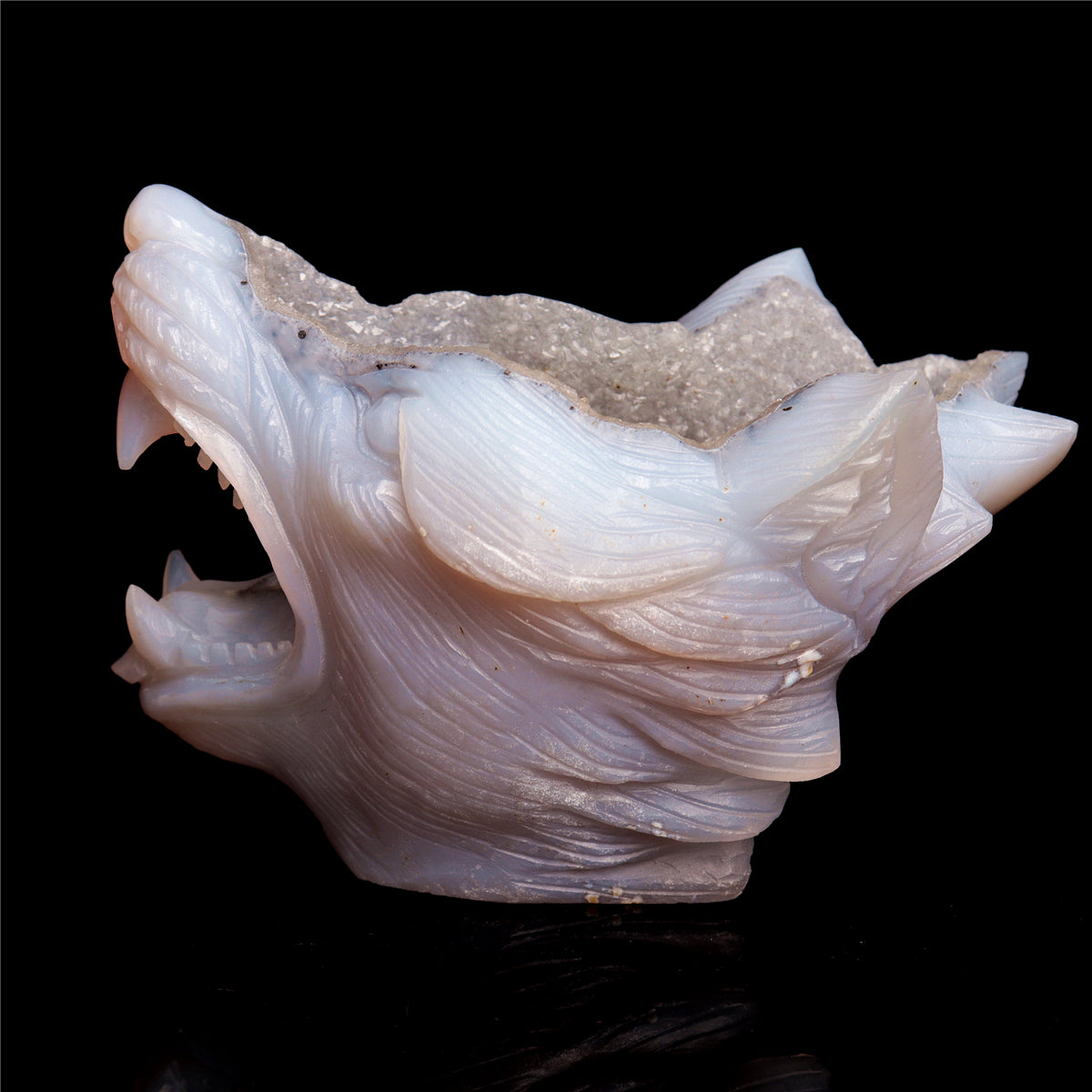 4.5" Druzy Agate Crystal Wolf Head Figurine Animal Carvings
