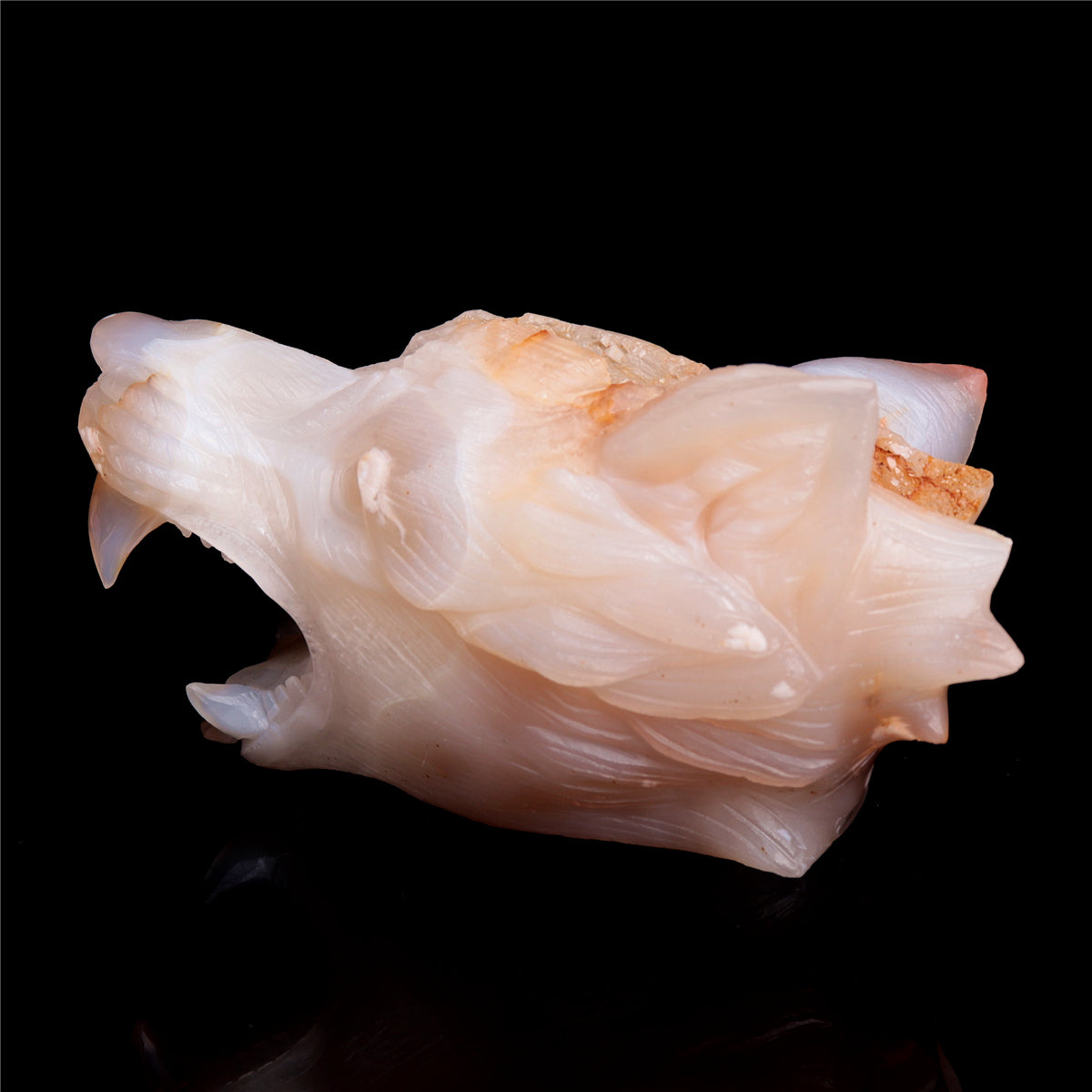 5.5" Flower Agate Crystal Wolf Head Figurine Animal Carvings