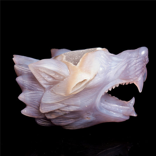 druzy agate wolf head