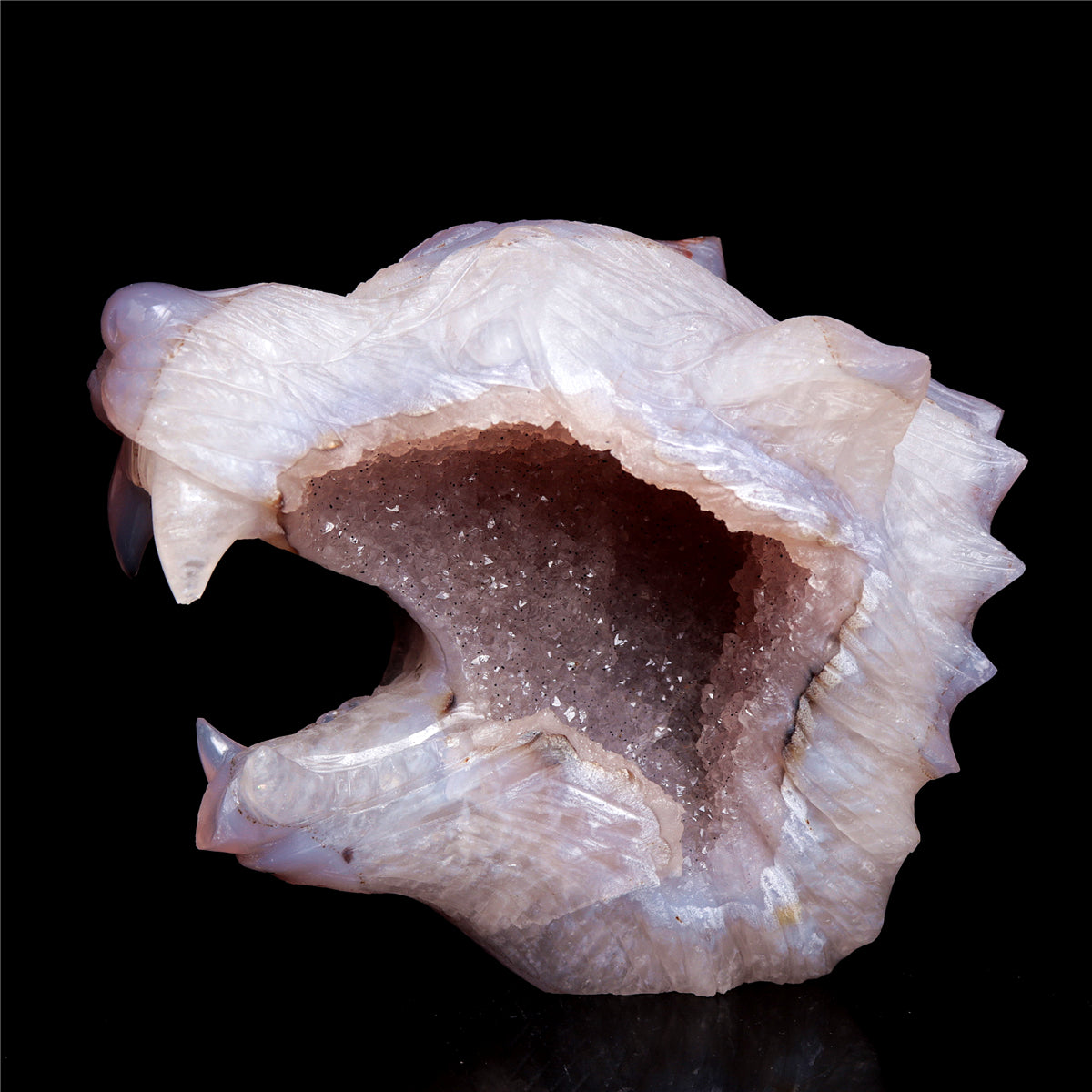 4.5" Druzy Agate Crystal Wolf Head Figurine Animal Carvings