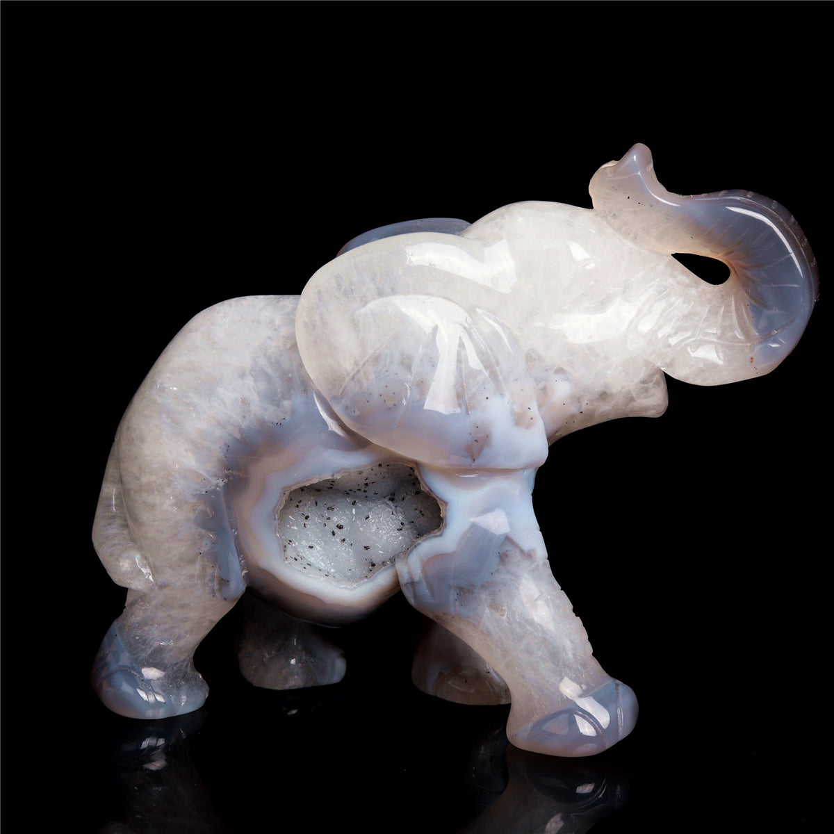 6" Druzy Agate Crystal Elephant Figurine Stone Animal Carvings