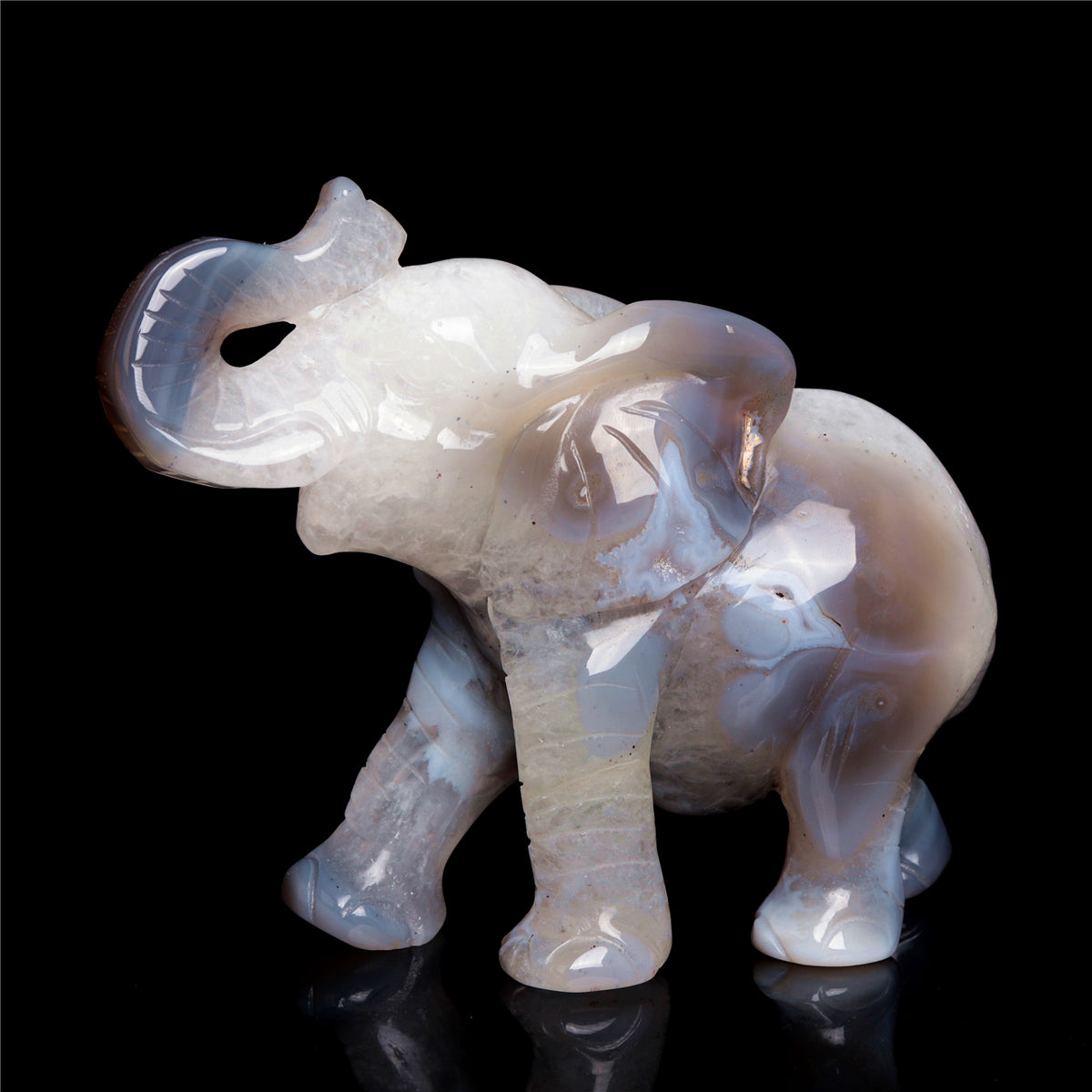 6" Druzy Agate Crystal Elephant Figurine Stone Animal Carvings