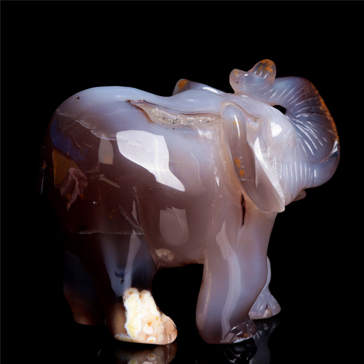 4.5" Druzy Agate Crystal Elephant Figurine Stone Animal Carvings