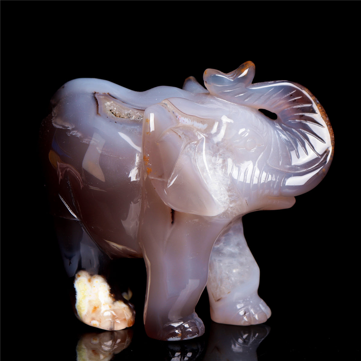 4.5" Druzy Agate Crystal Elephant Figurine Stone Animal Carvings