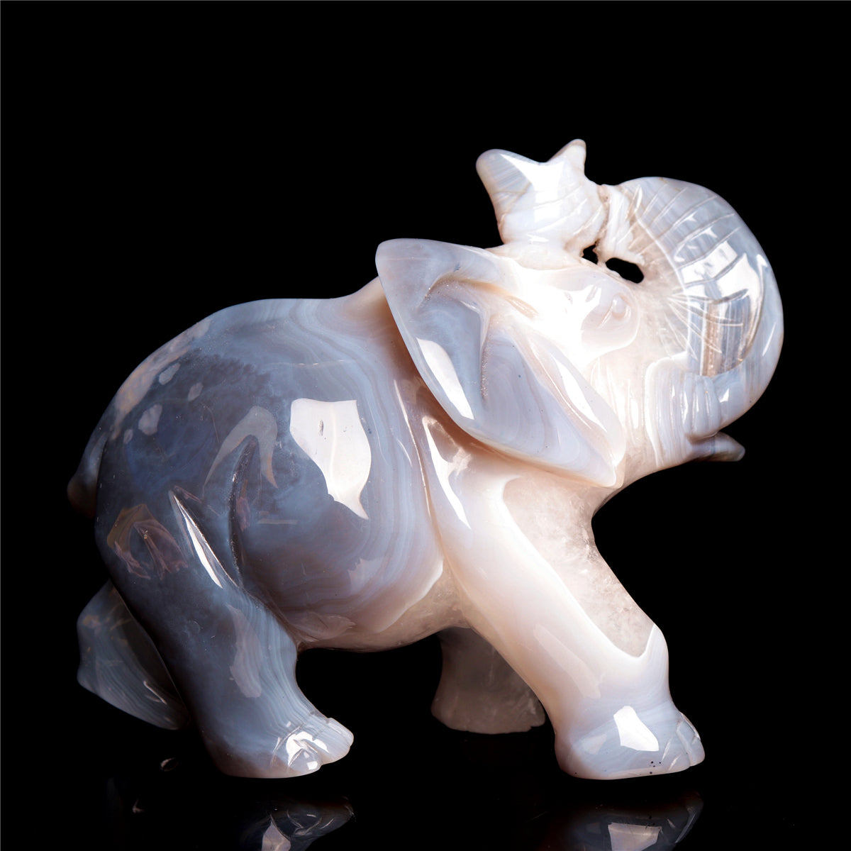 5.5" Druzy Agate Crystal Elephant Figurine Stone Animal Carvings