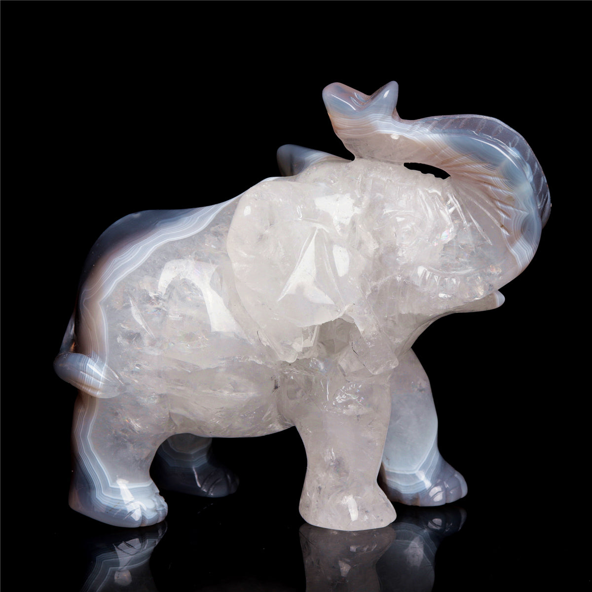 4.5" Druzy Agate Crystal Elephant Figurine Stone Animal Carvings