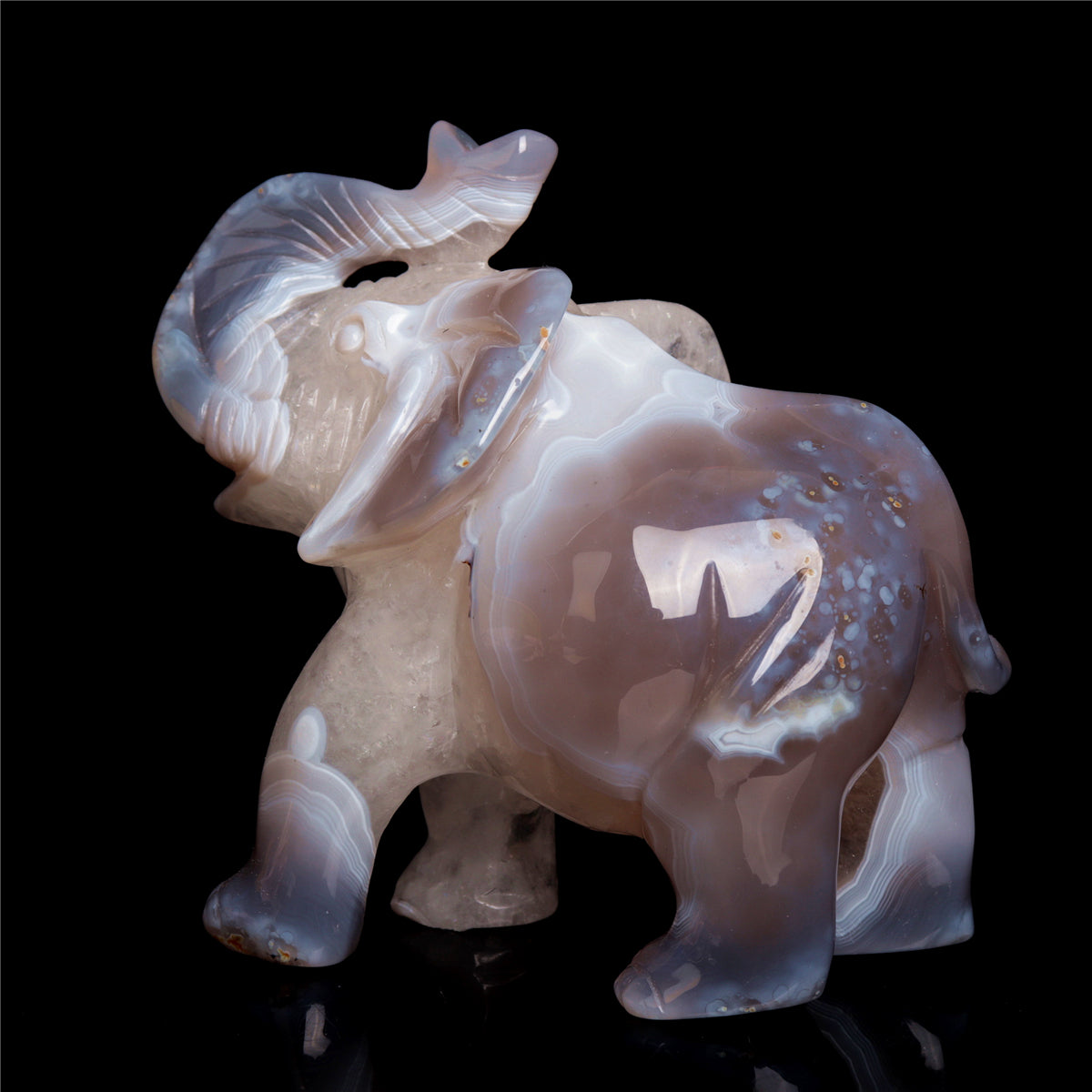 4.5" Druzy Agate Crystal Elephant Figurine Stone Animal Carvings